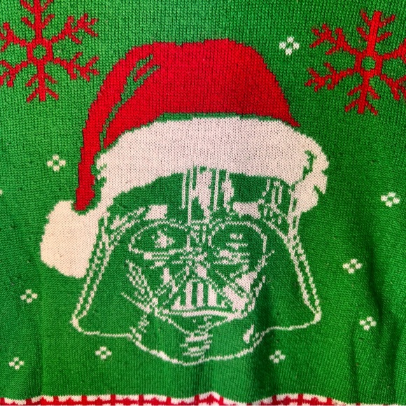 Darth Vader Christmas holiday crewneck sweater green and red knit - Picture 2 of 4